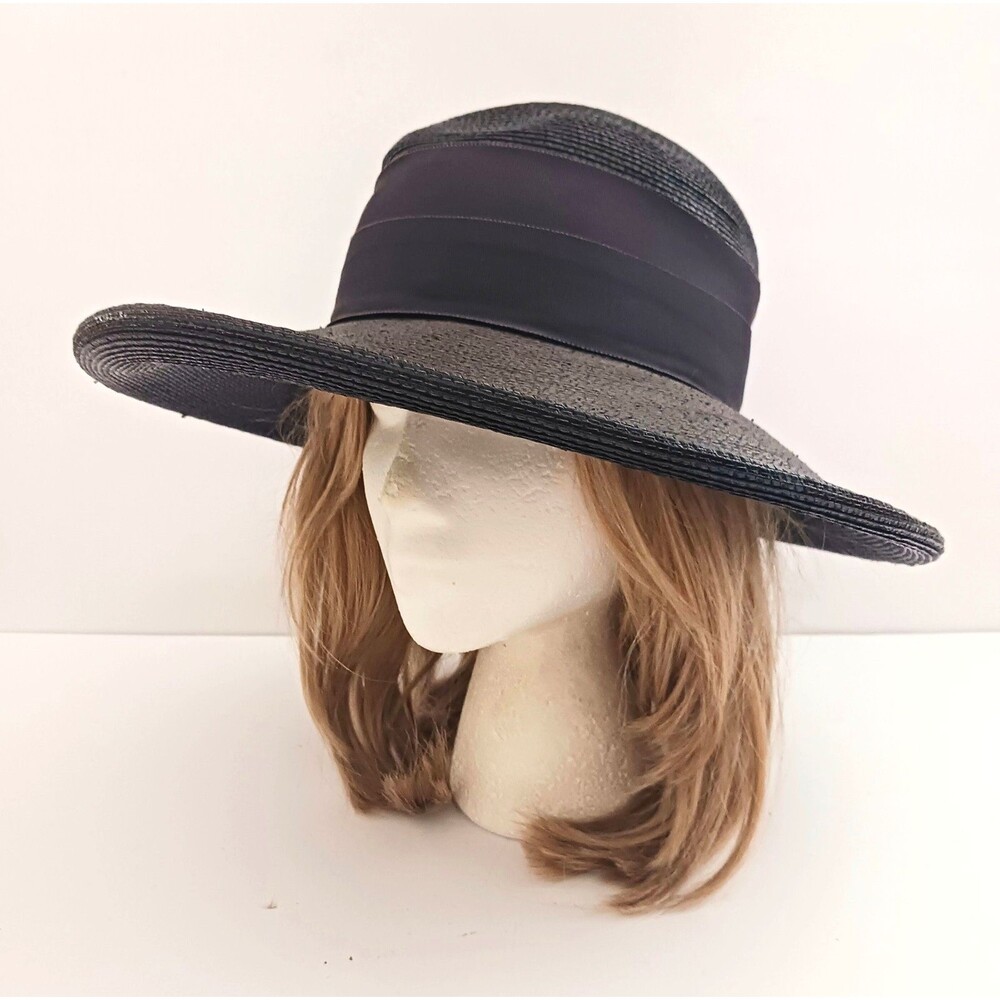 Black Wide-Brim Sun Hat with Ribbon Band